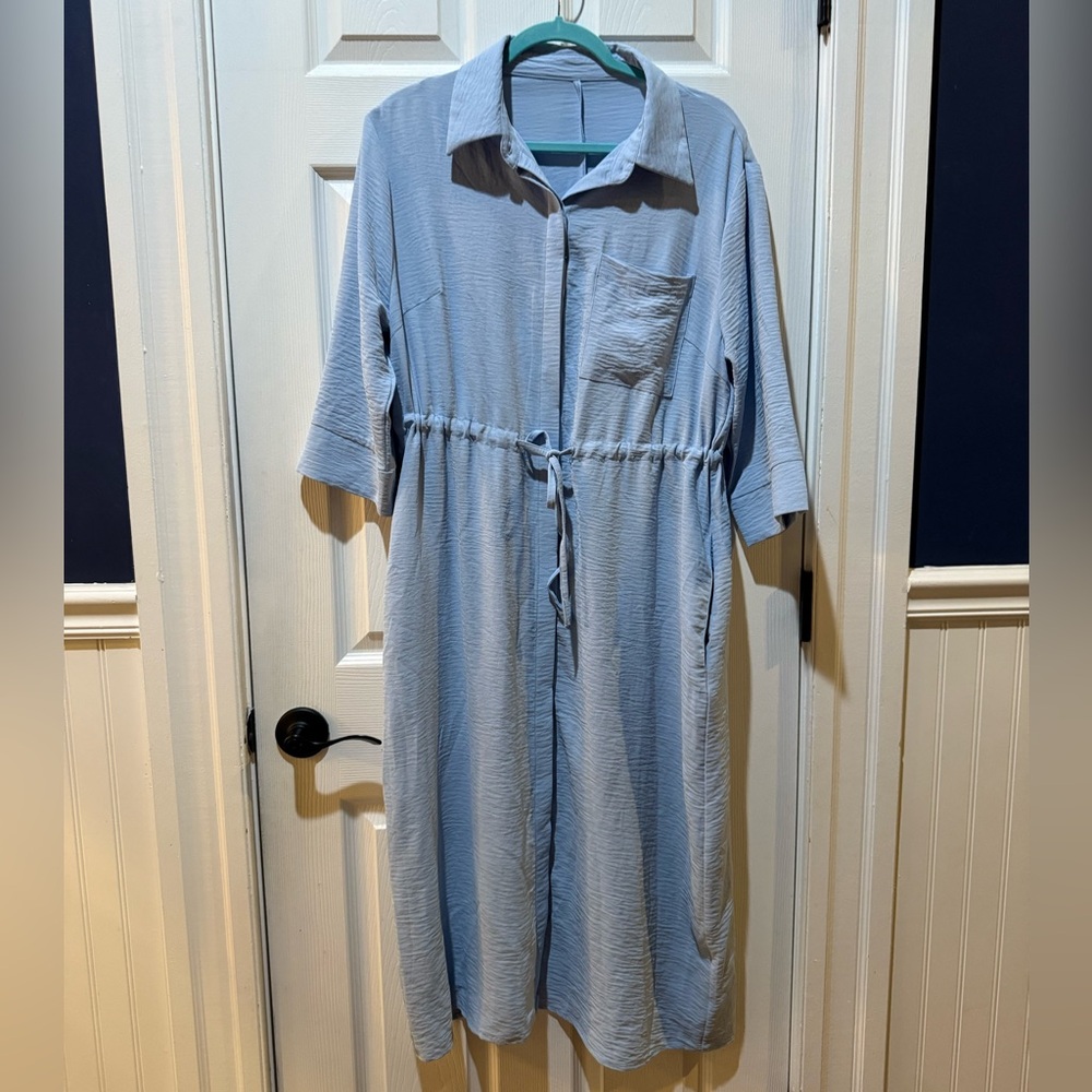 Sky Blue Midi Drawstring Summer Dress